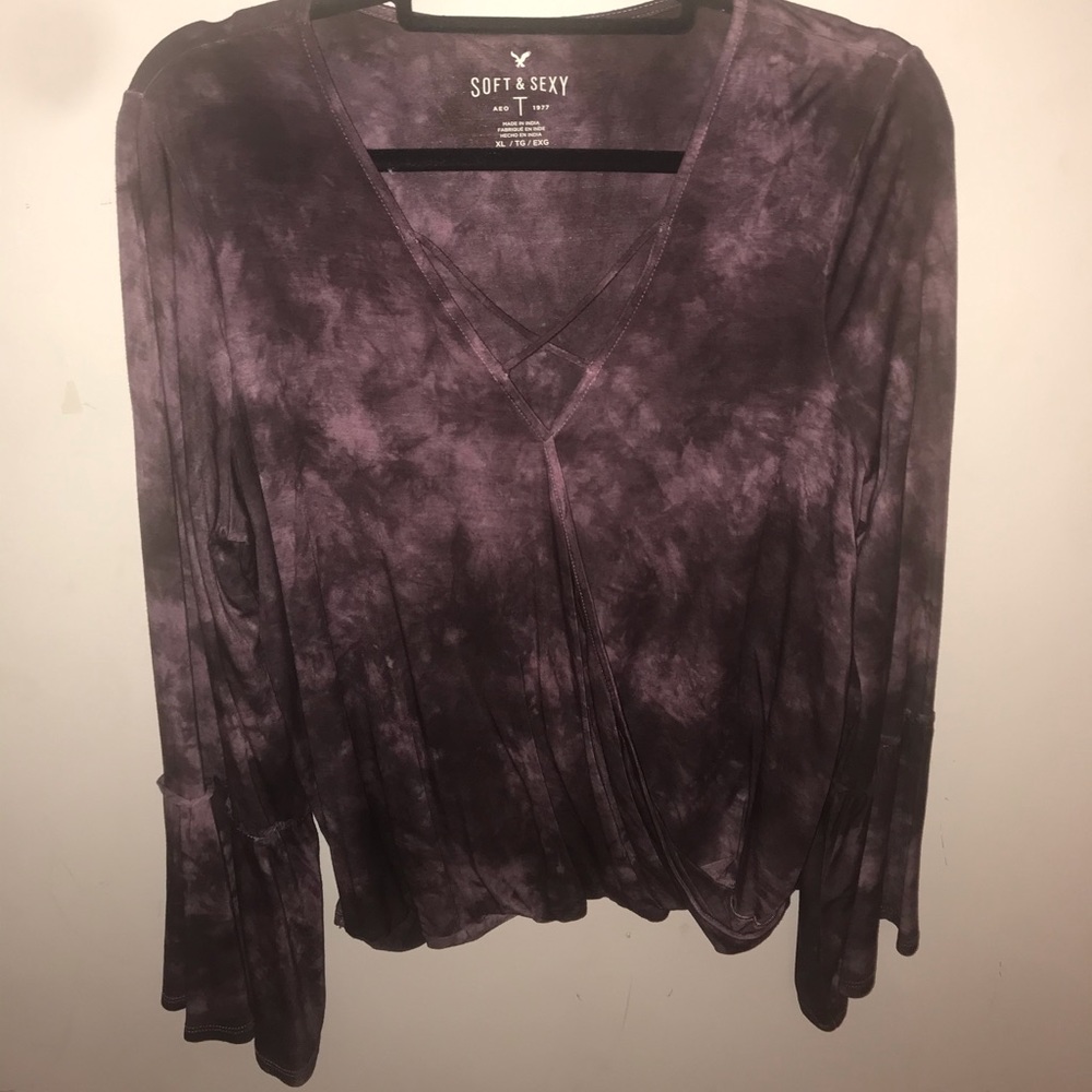 American Eagle Burgundy Crossed Neck Long Sleeve